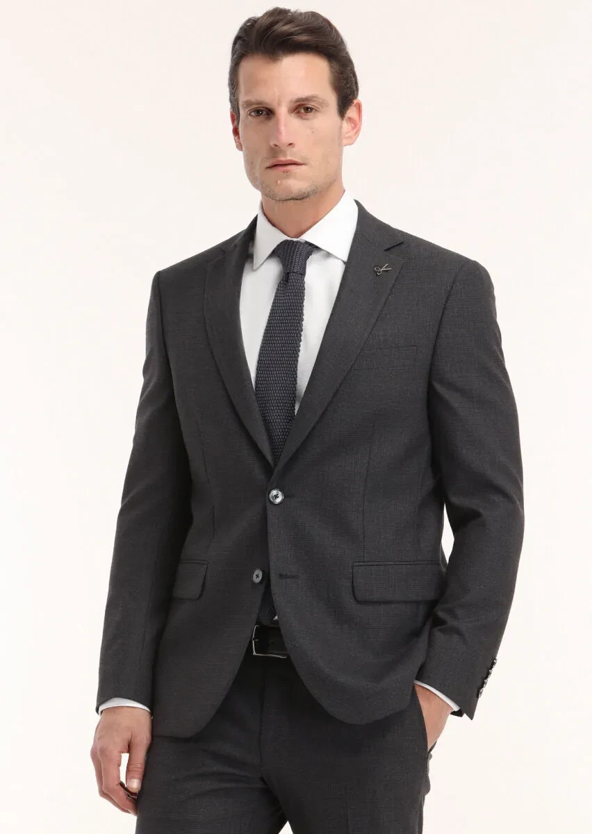 Antrasit Mikro Modern Fit Yün Karışımlı Takım Elbise - 3