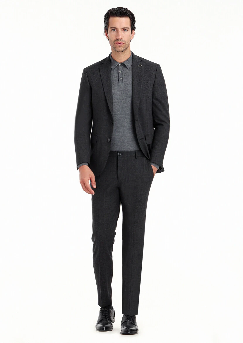 Antrasit Mikro Modern Fit Yün Karışımlı Takım Elbise - 1
