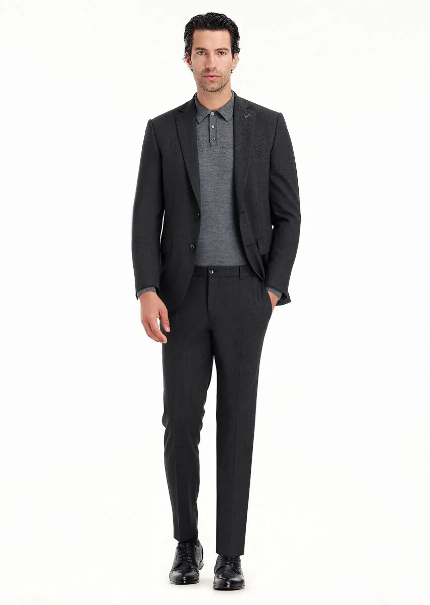 Antrasit Mikro Modern Fit Yün Karışımlı Takım Elbise - 1