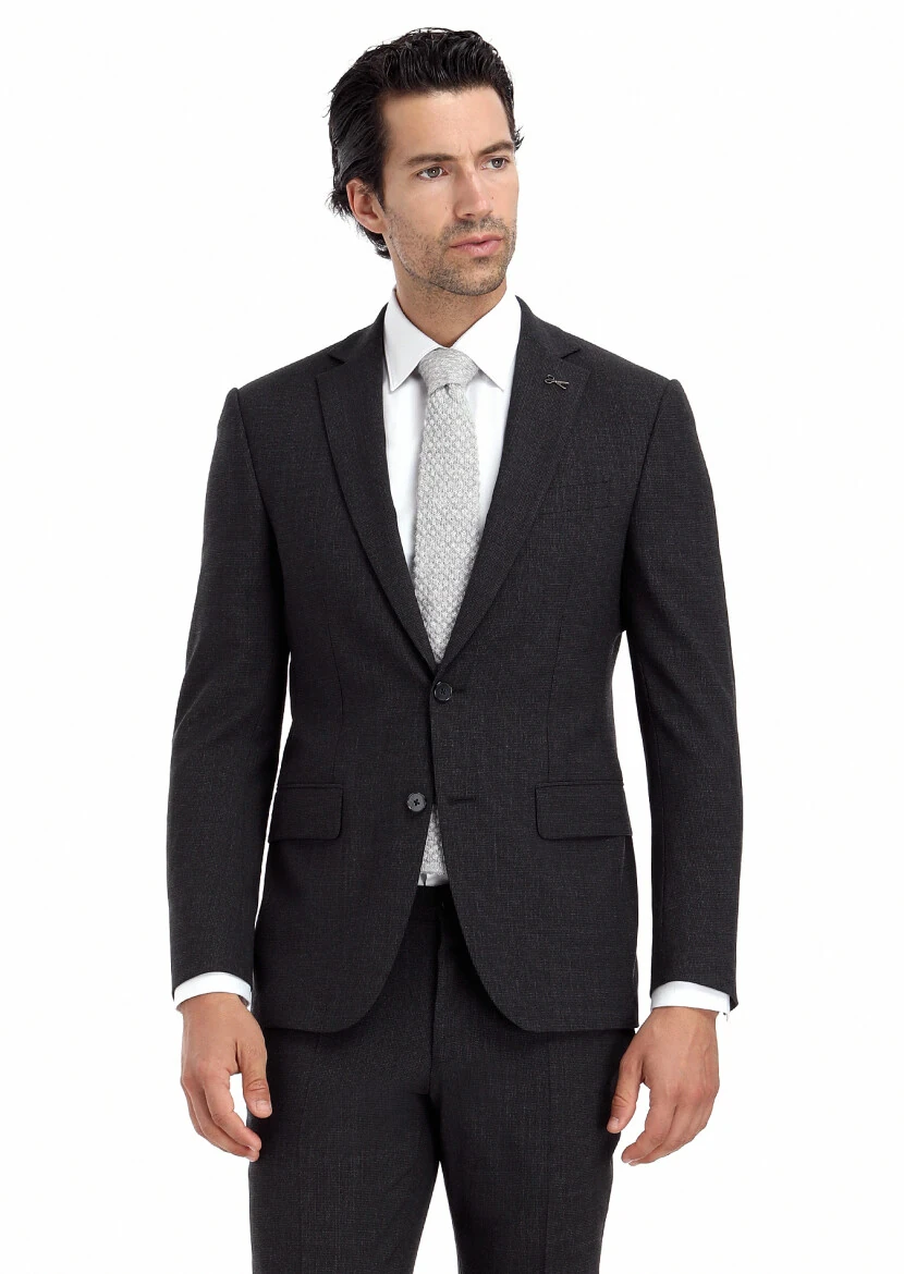 Antrasit Mikro Modern Fit Yün Karışımlı Takım Elbise - 2