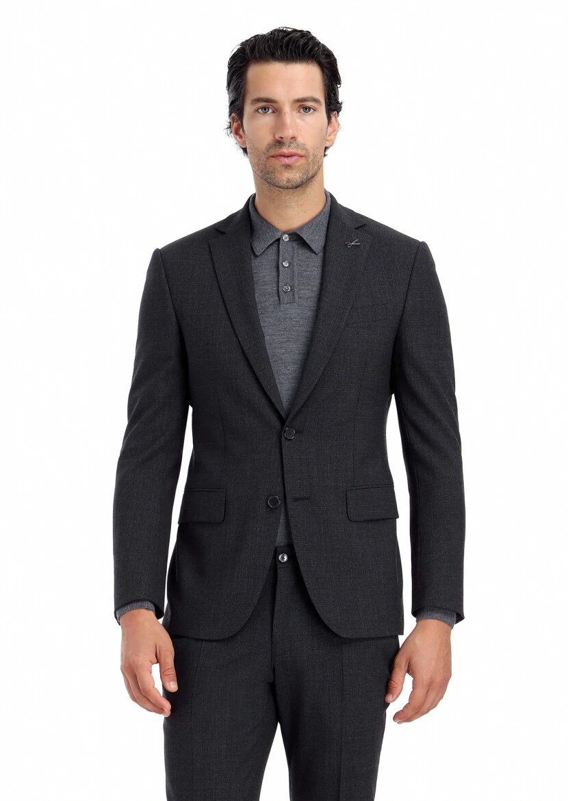 Antrasit Mikro Modern Fit Yün Karışımlı Takım Elbise - 4