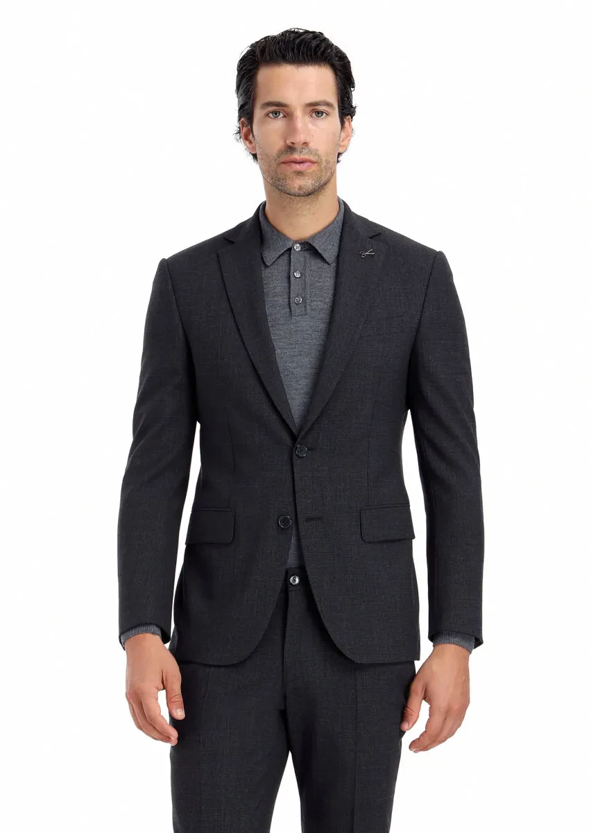 Antrasit Mikro Modern Fit Yün Karışımlı Takım Elbise - 4