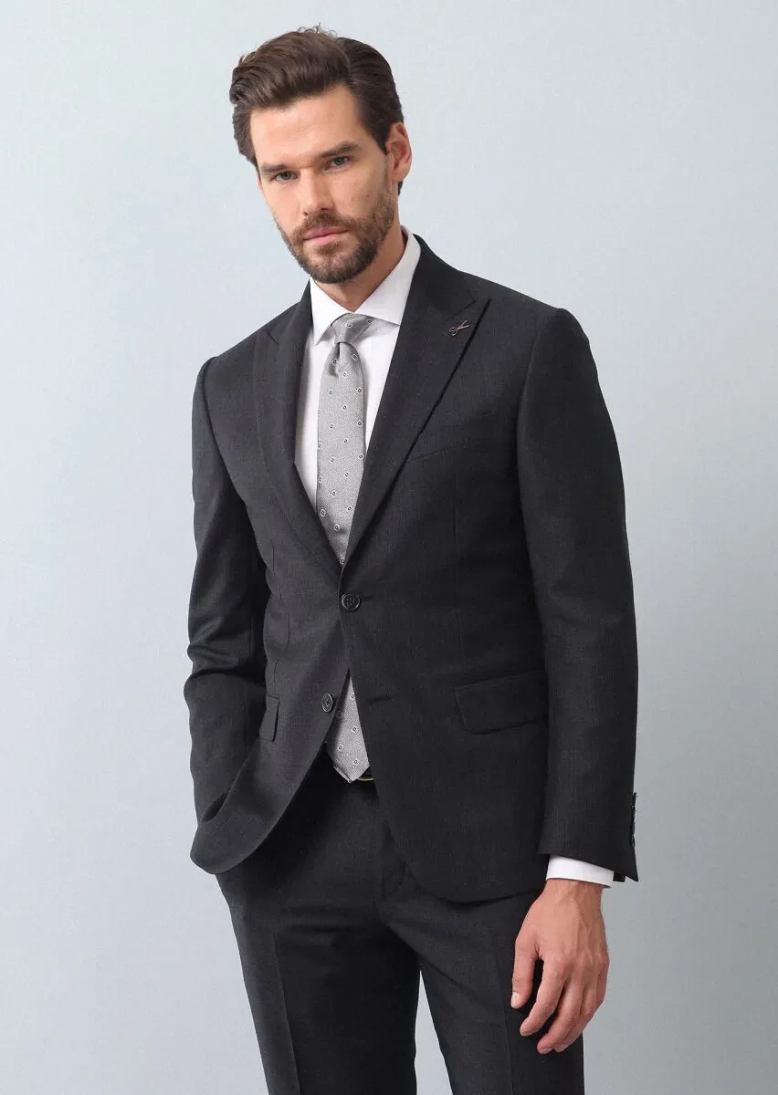 Antrasit Mikro Regular Fit %100 Yün Takım Elbise - 3