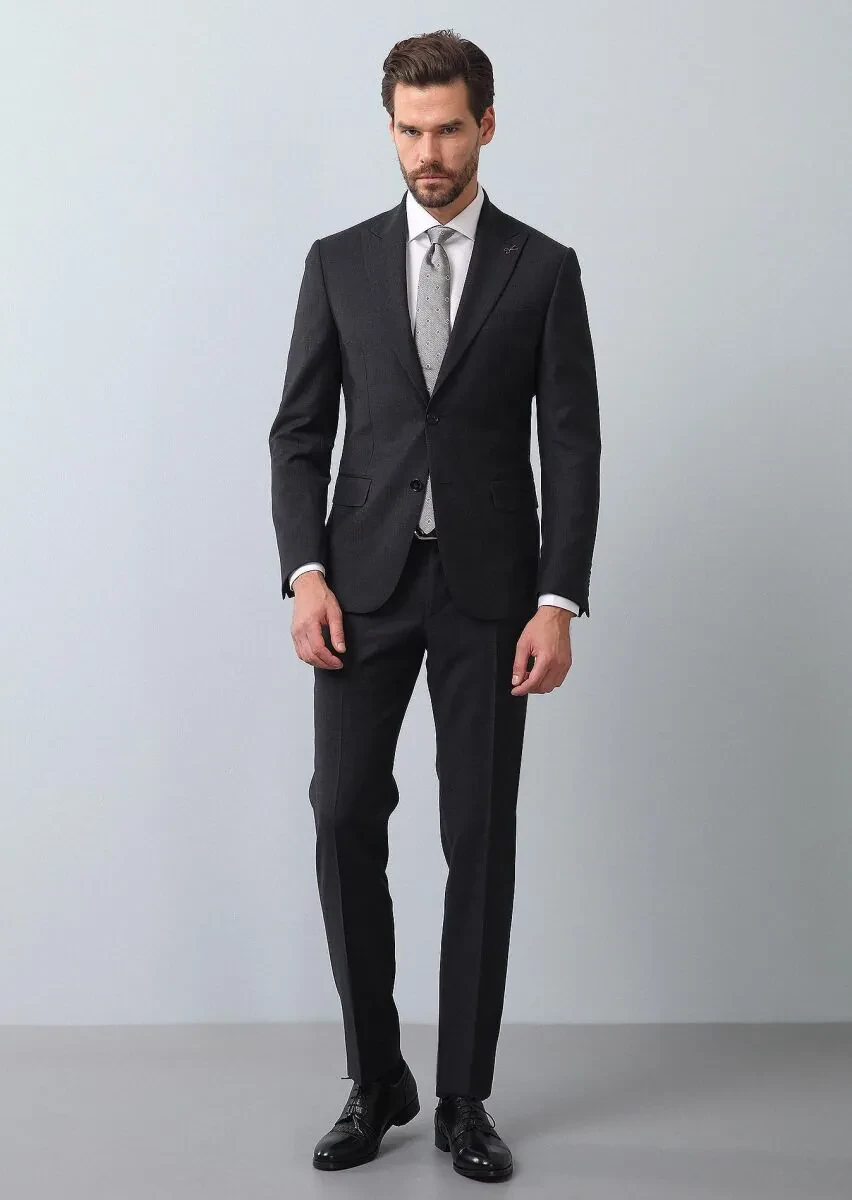 Antrasit Mikro Regular Fit %100 Yün Takım Elbise - 4