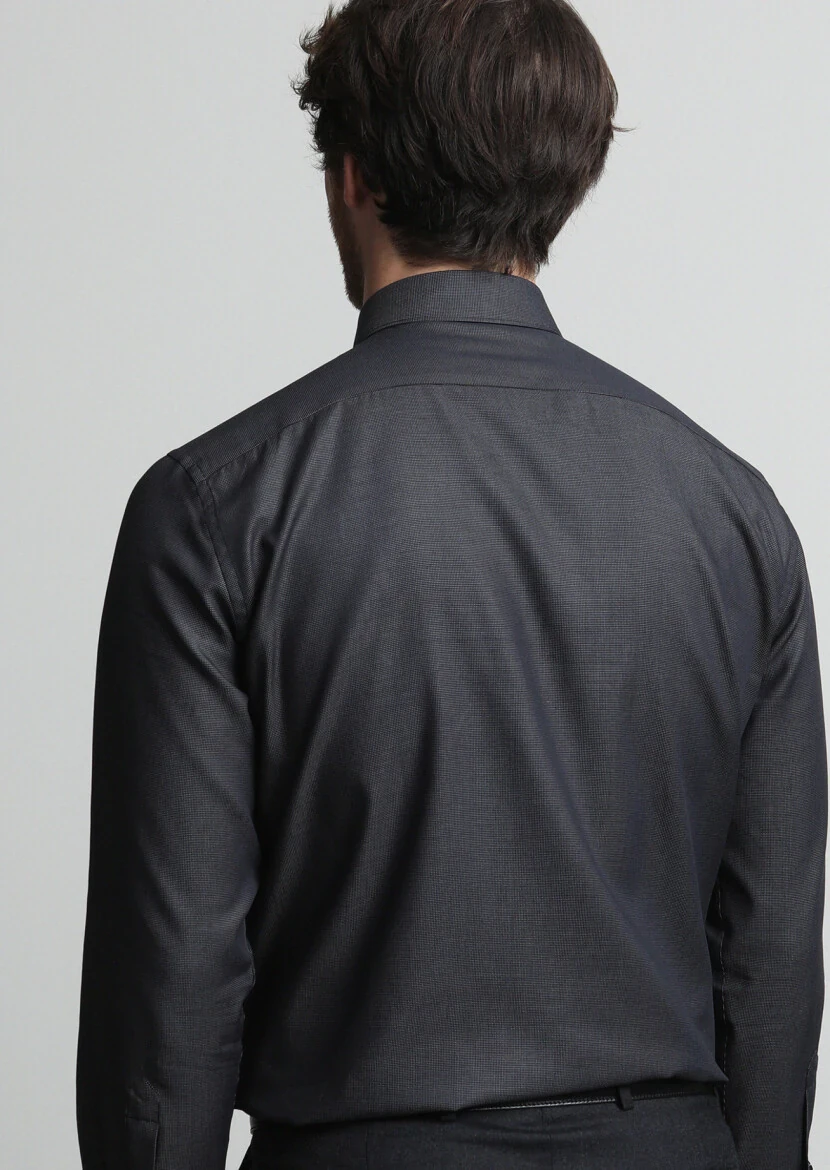 Antrasit Mikro Regular Fit Dokuma Klasik %100 Pamuk Gömlek - 4