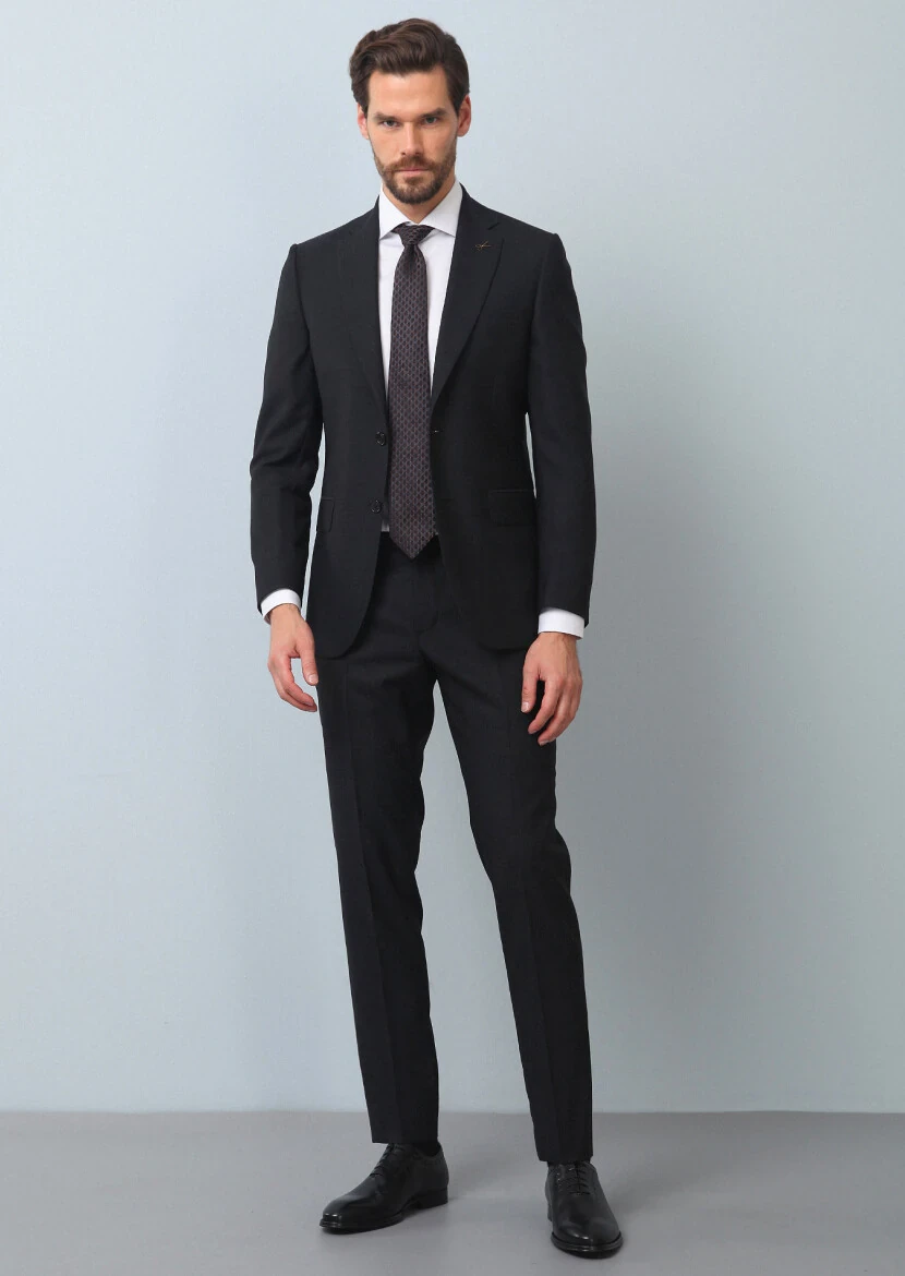 Antrasit Mikro Thin&taller Slim Fit %100 Yün Takım Elbise - 1