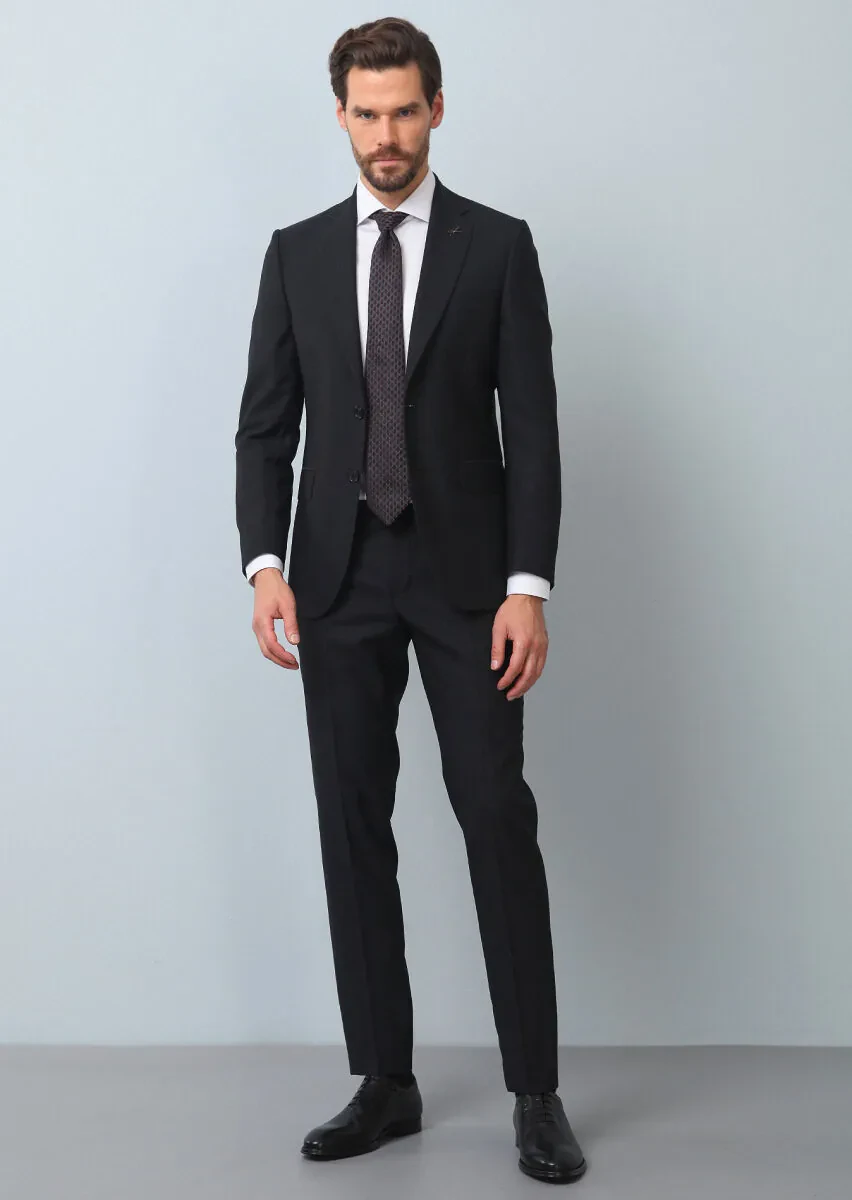 Antrasit Mikro Thin&taller Slim Fit %100 Yün Takım Elbise - 1