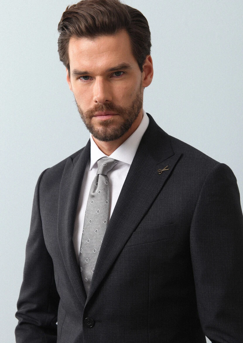 Antrasit Mikro Zeroweight Slim Fit %100 Yün Takım Elbise - 2