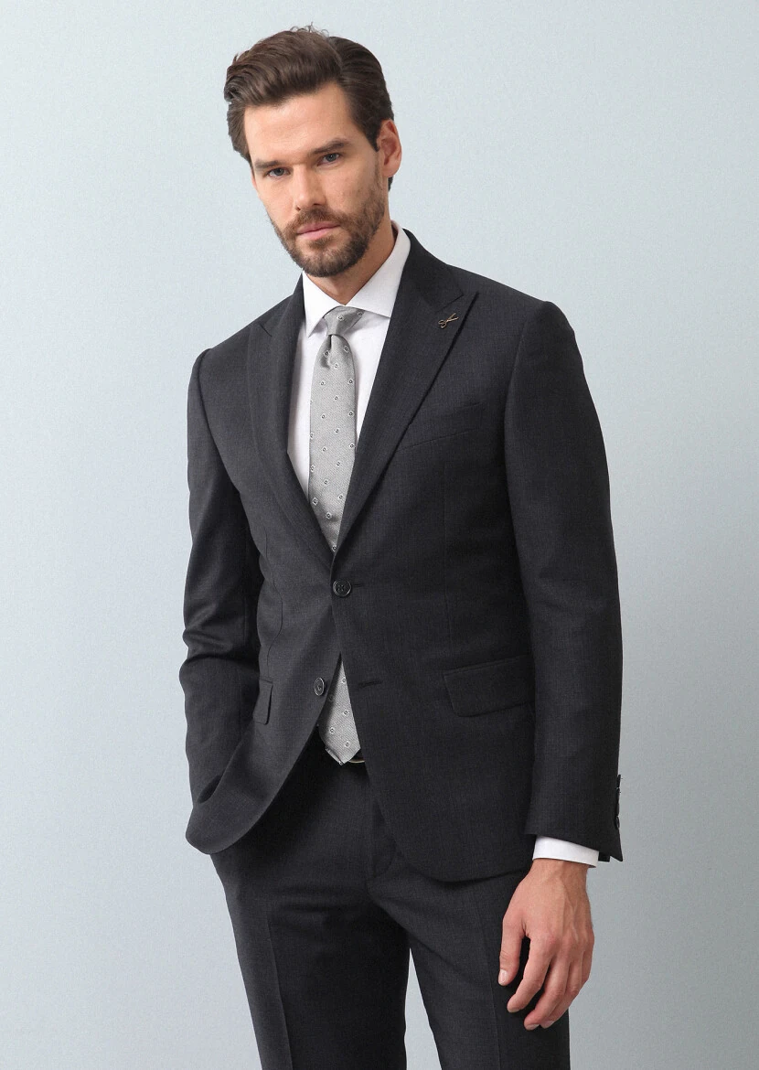 Antrasit Mikro Zeroweight Slim Fit %100 Yün Takım Elbise - 3