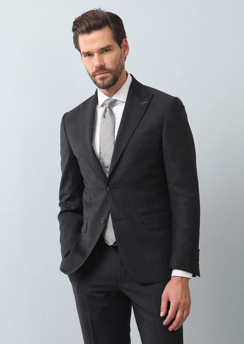 Antrasit Mikro Zeroweight Slim Fit %100 Yün Takım Elbise - 3