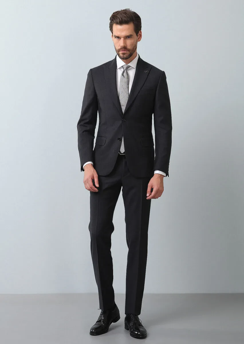 Antrasit Mikro Zeroweight Slim Fit %100 Yün Takım Elbise - 4
