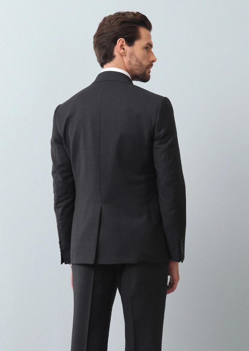 Antrasit Mikro Zeroweight Slim Fit %100 Yün Takım Elbise - 5