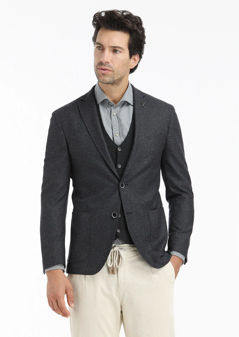 Antrasit Mikro Zeroweight Slim Fit Yün Karışımlı Ceket - 2