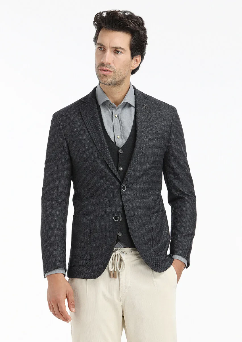 Antrasit Mikro Zeroweight Slim Fit Yün Karışımlı Ceket - 2