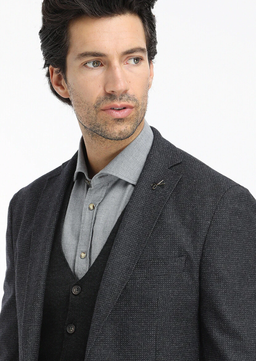 Antrasit Mikro Zeroweight Slim Fit Yün Karışımlı Ceket - 3