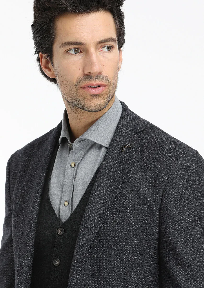 Antrasit Mikro Zeroweight Slim Fit Yün Karışımlı Ceket - 3