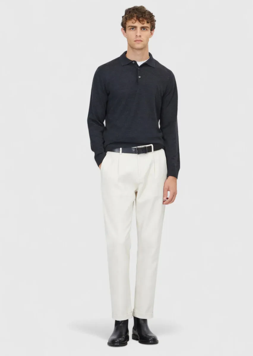 Antrasit Polo Yaka Düz Örgü Yün Karışımlı Triko Kazak - 2