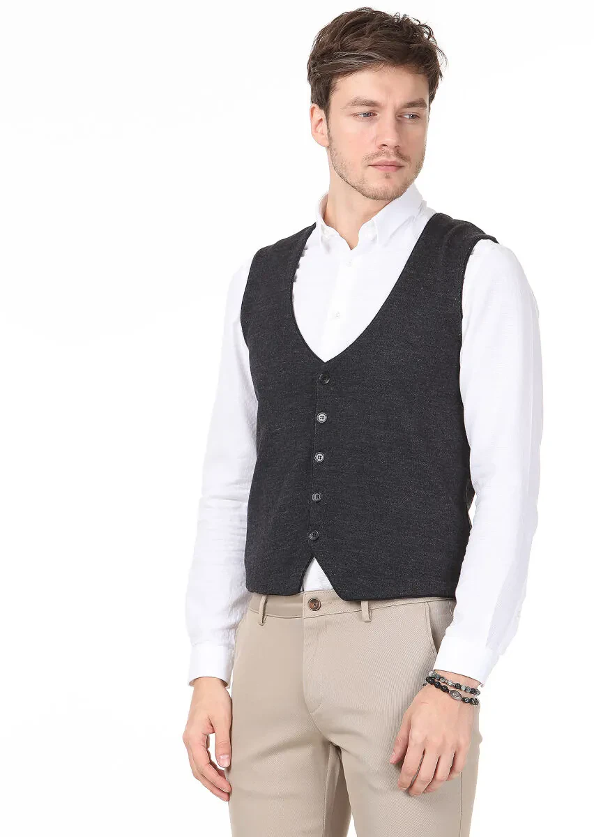 Antrasit Regular Fit Casual Örme Triko Yelek - 1