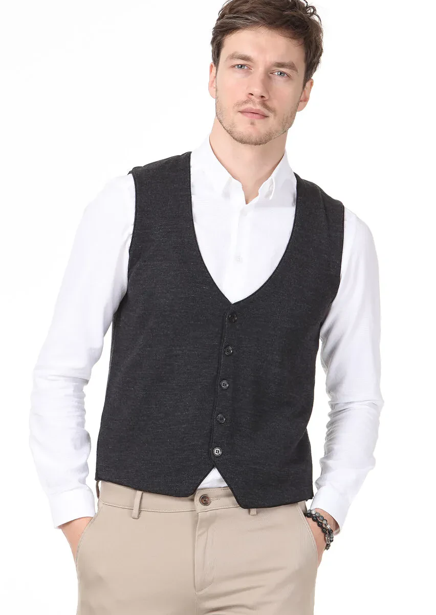 Antrasit Regular Fit Casual Örme Triko Yelek - 2