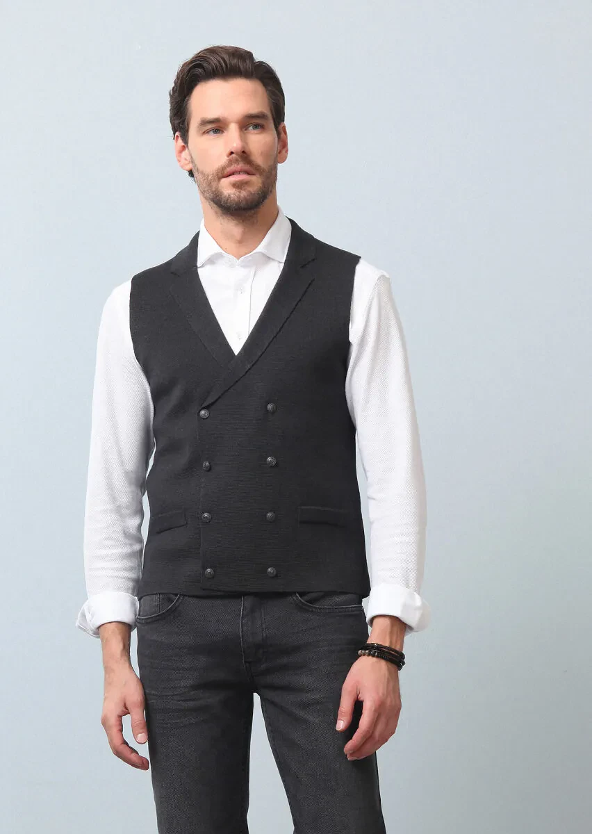 Antrasit Regular Fit Casual Örme Triko Yelek - 4