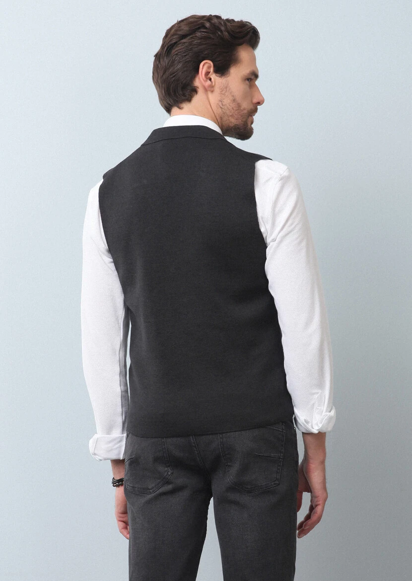 Antrasit Regular Fit Casual Örme Triko Yelek - 5