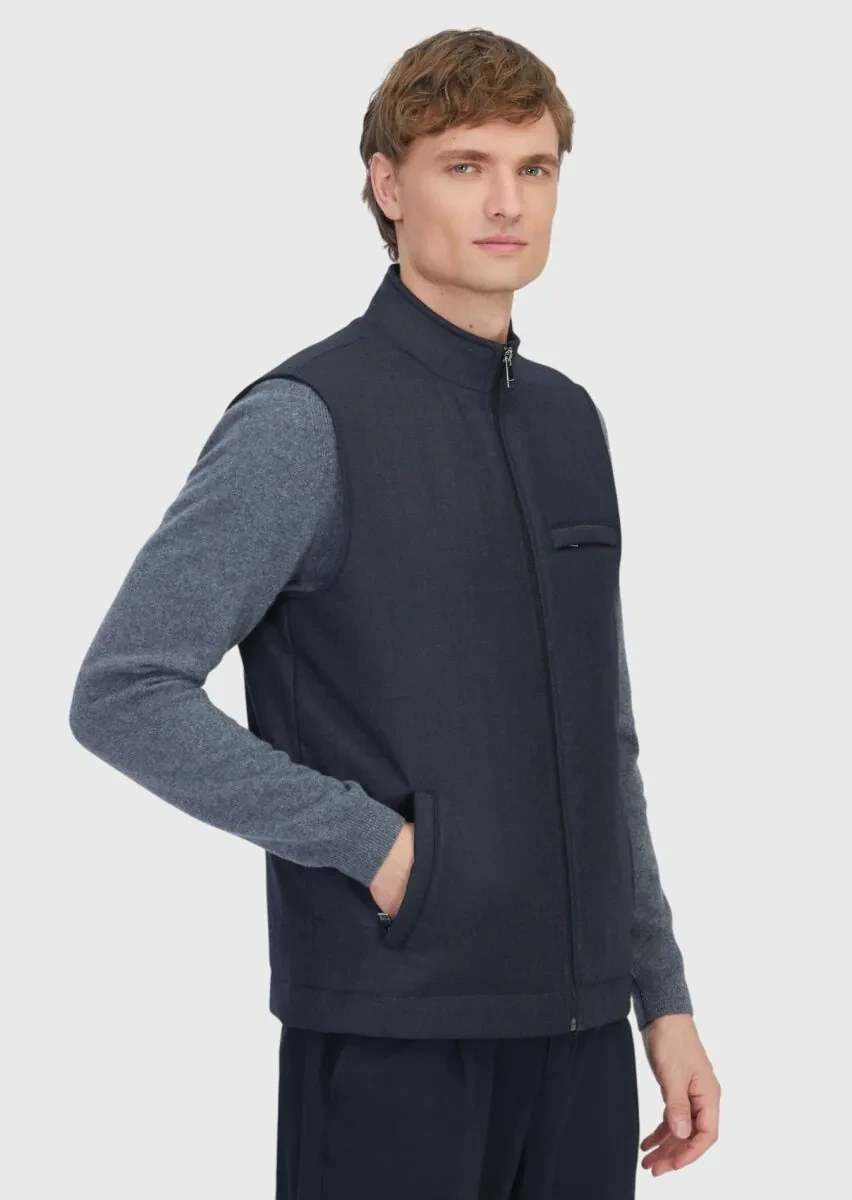 Antrasit Regular Fit Dik Yaka Casual Dokuma Spor Yelek - 4