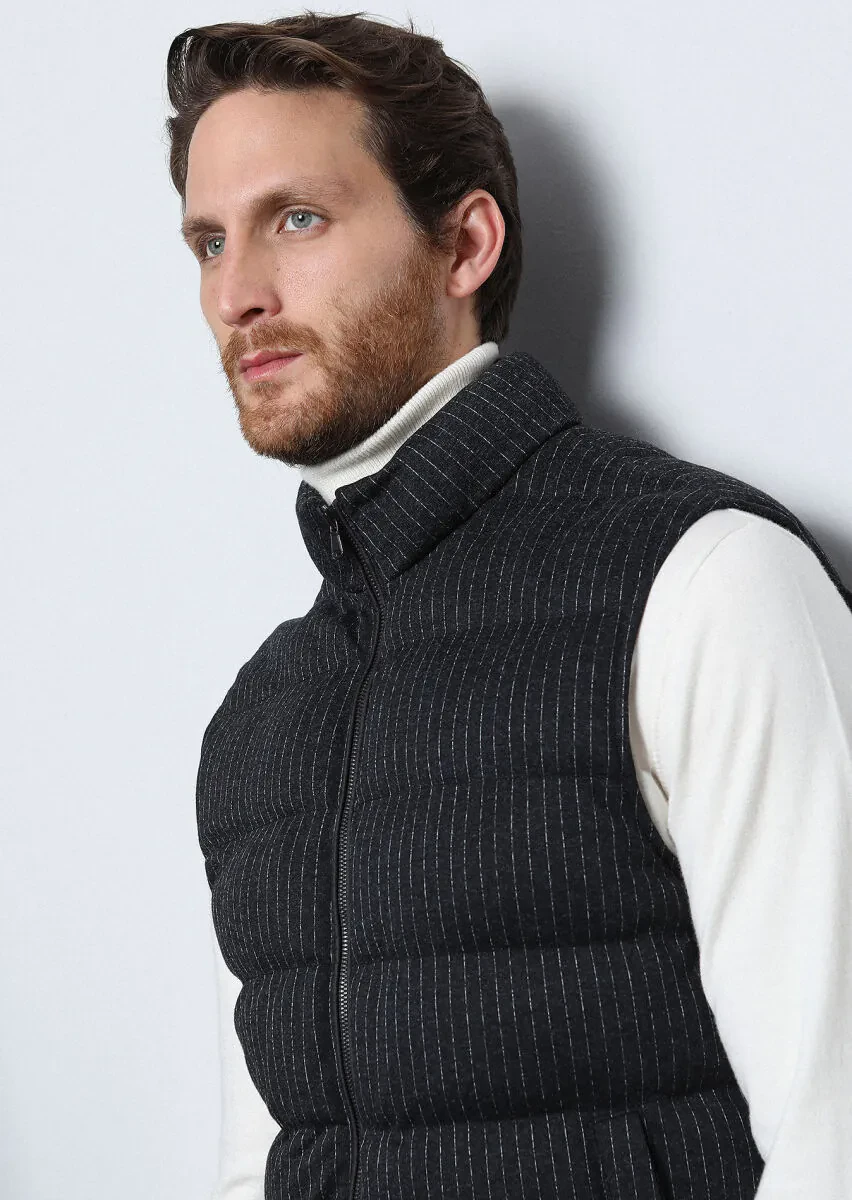 Antrasit Regular Fit Dik Yaka Casual Örme Spor Yelek - 1