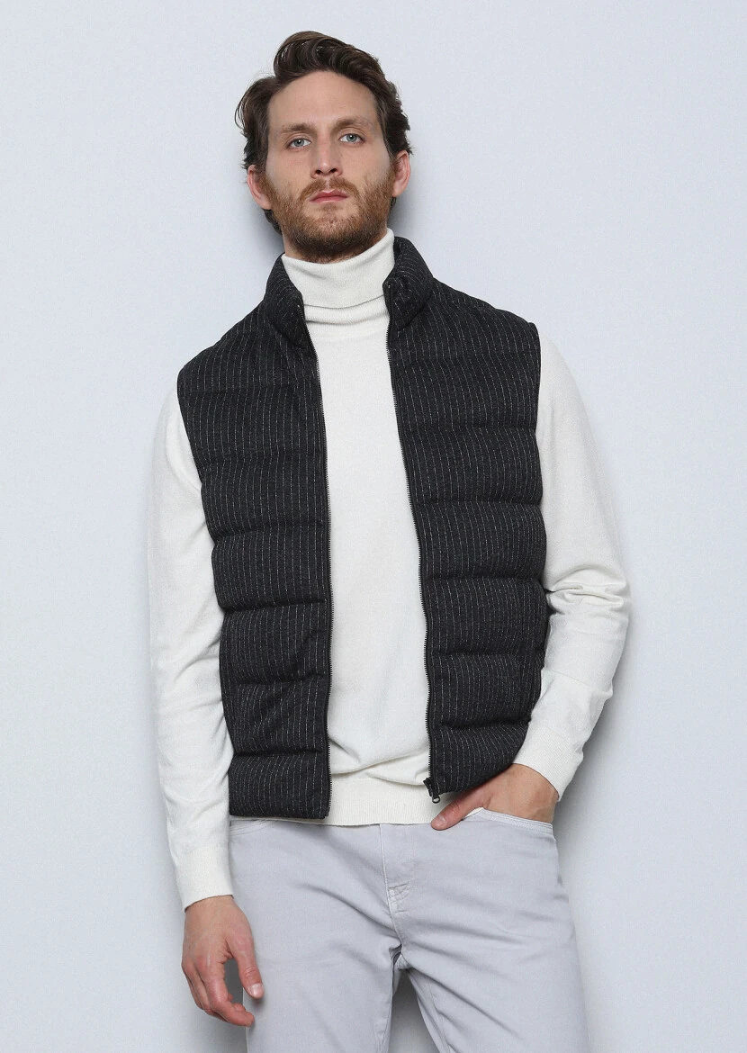 Antrasit Regular Fit Dik Yaka Casual Örme Spor Yelek - 3