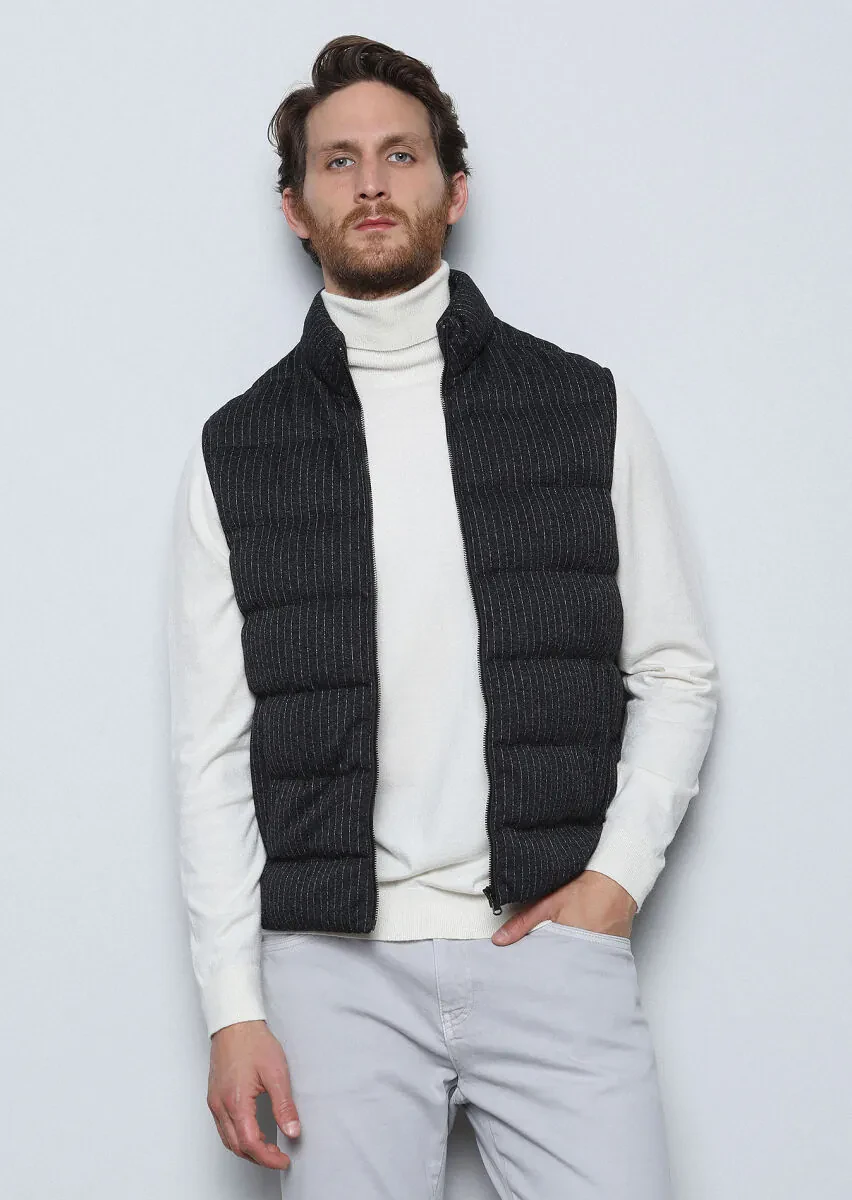 Antrasit Regular Fit Dik Yaka Casual Örme Spor Yelek - 3