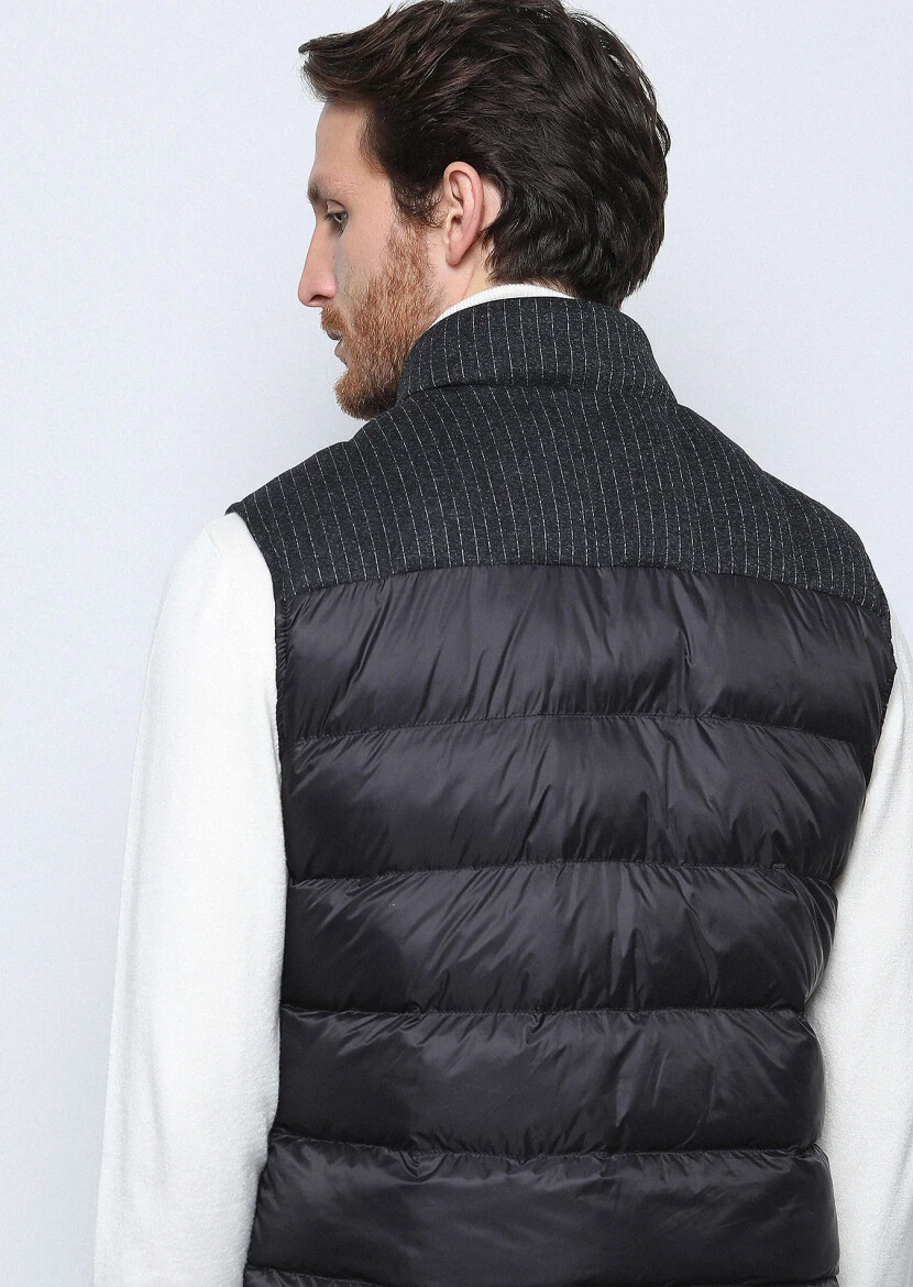 Antrasit Regular Fit Dik Yaka Casual Örme Spor Yelek - 5