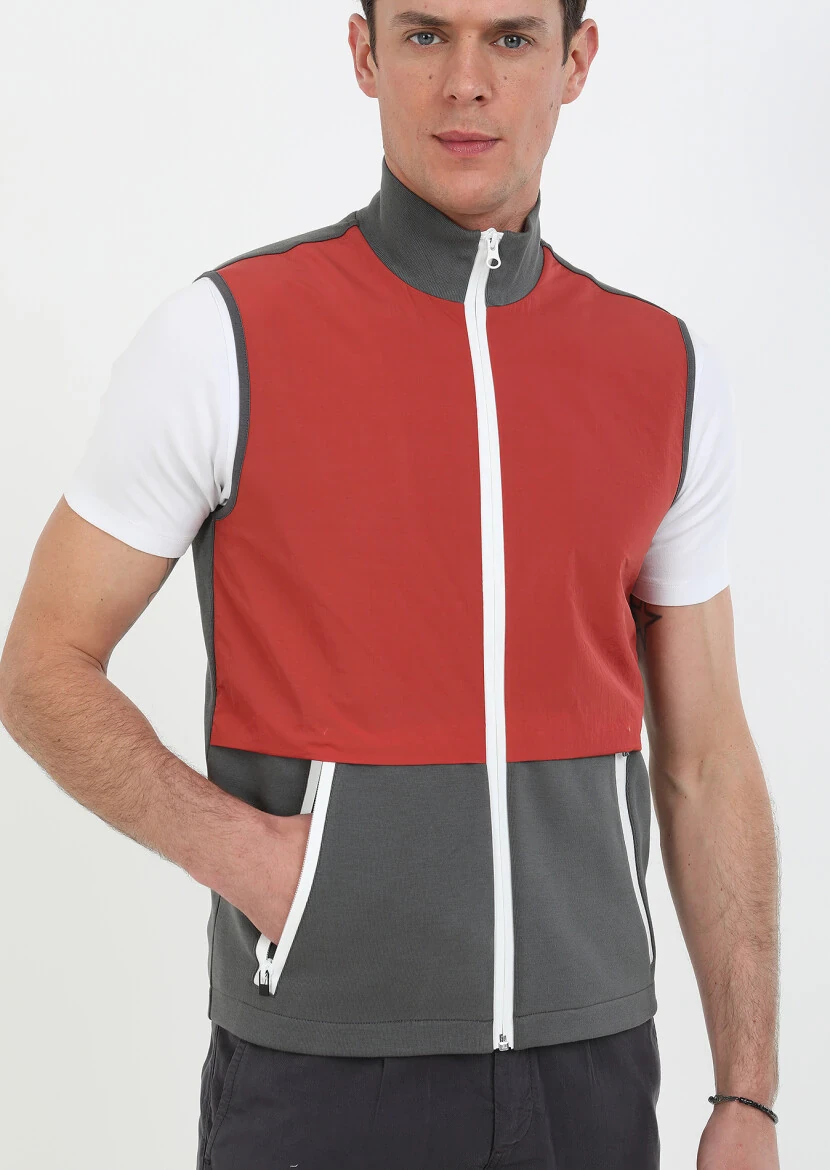 Antrasit Regular Fit Dik Yaka Casual Örme Spor Yelek - 3