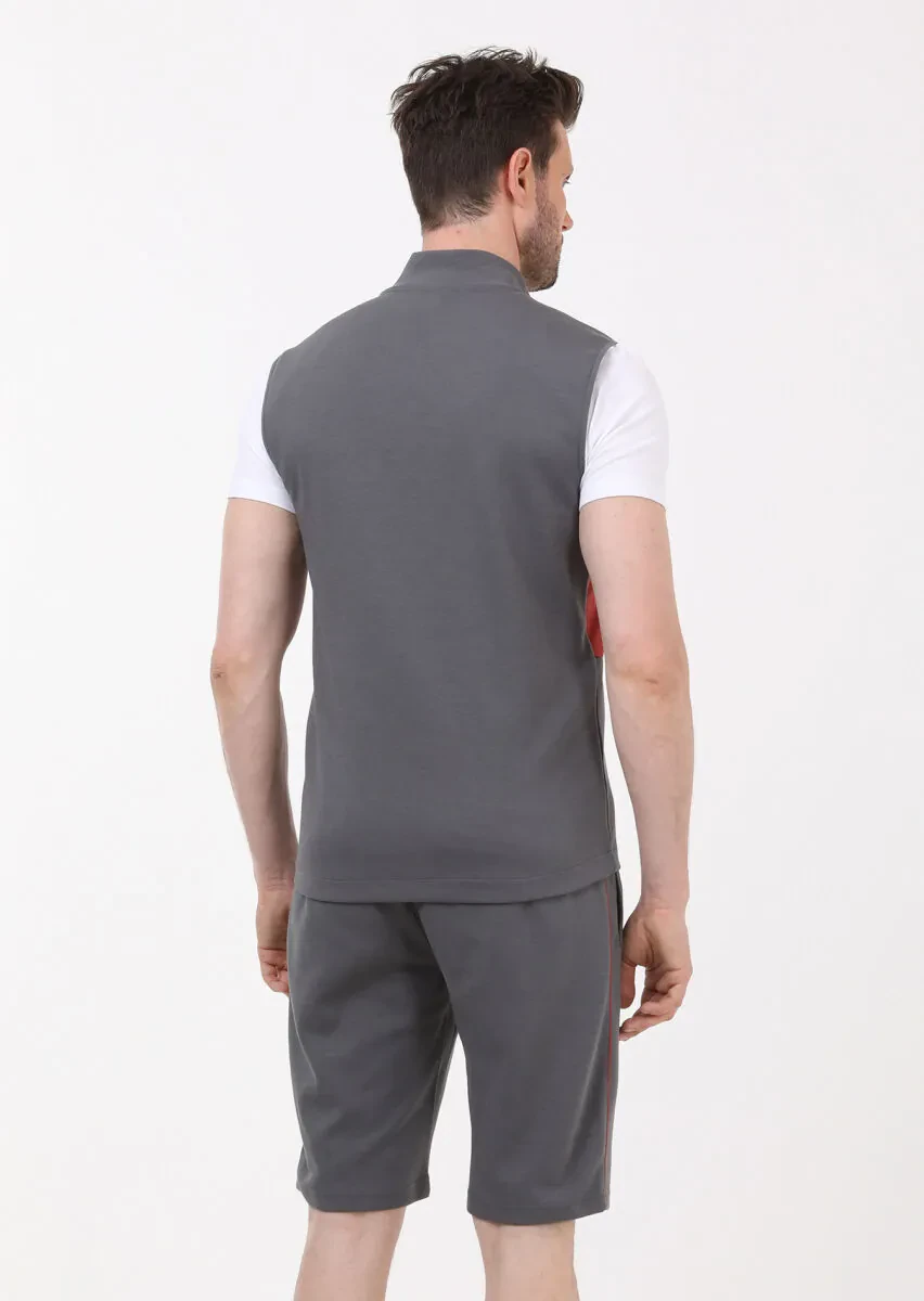 Antrasit Regular Fit Dik Yaka Casual Örme Spor Yelek - 5