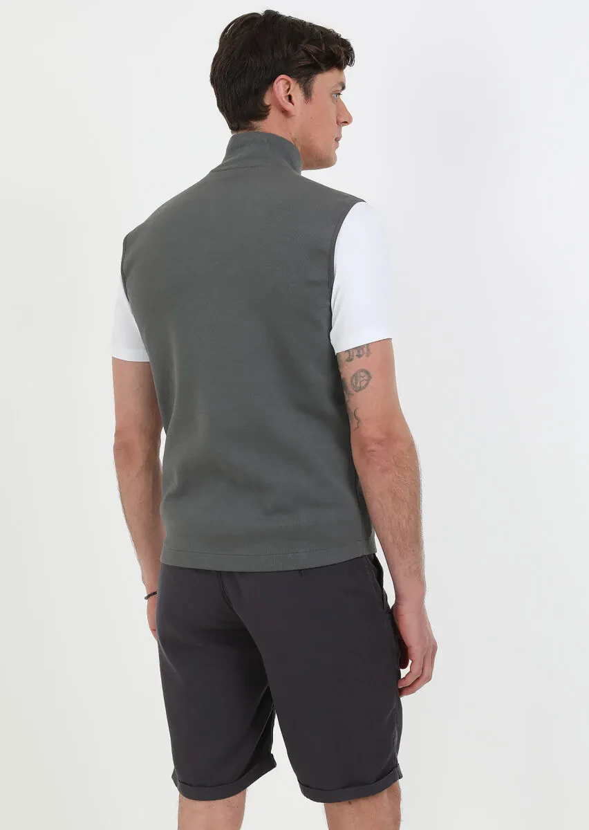 Antrasit Regular Fit Dik Yaka Casual Örme Spor Yelek - 7