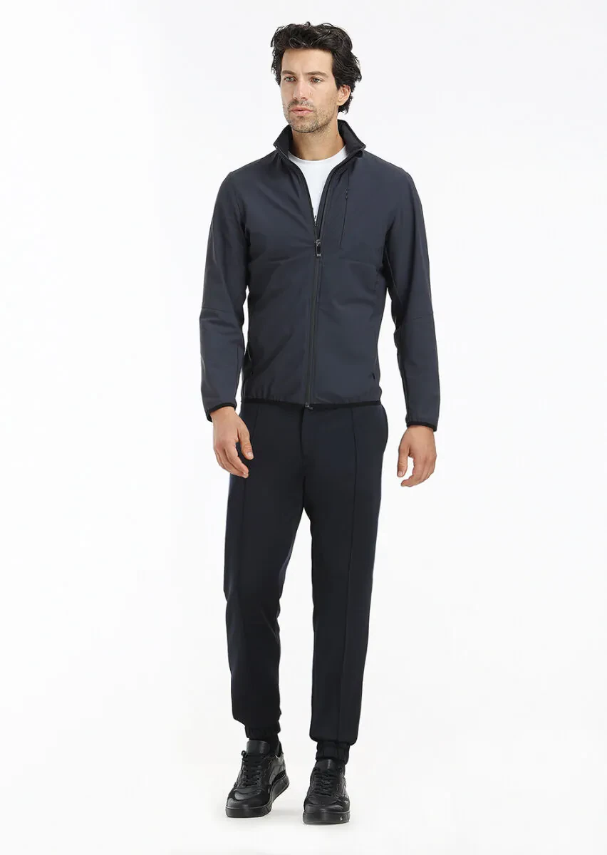 Antrasit Regular Fit Gizli Kapüşon Casual Dokuma Mont - 1