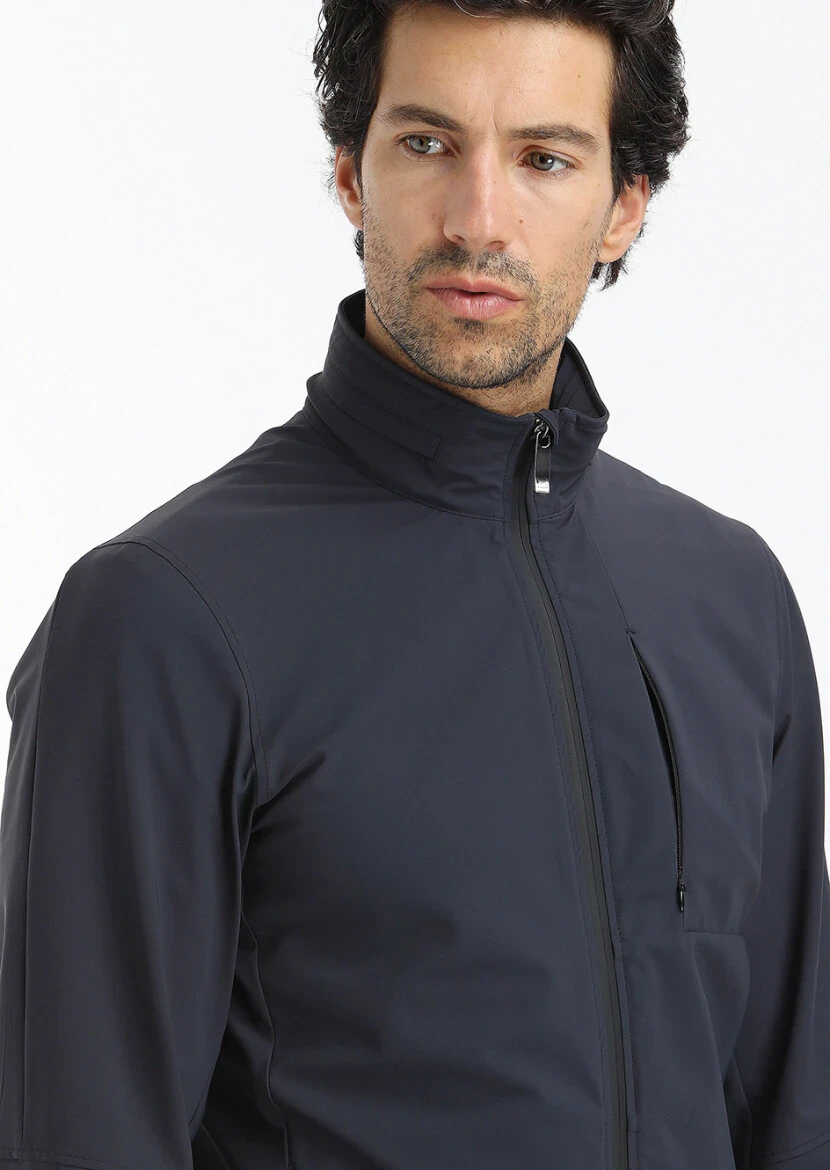 Antrasit Regular Fit Gizli Kapüşon Casual Dokuma Mont 