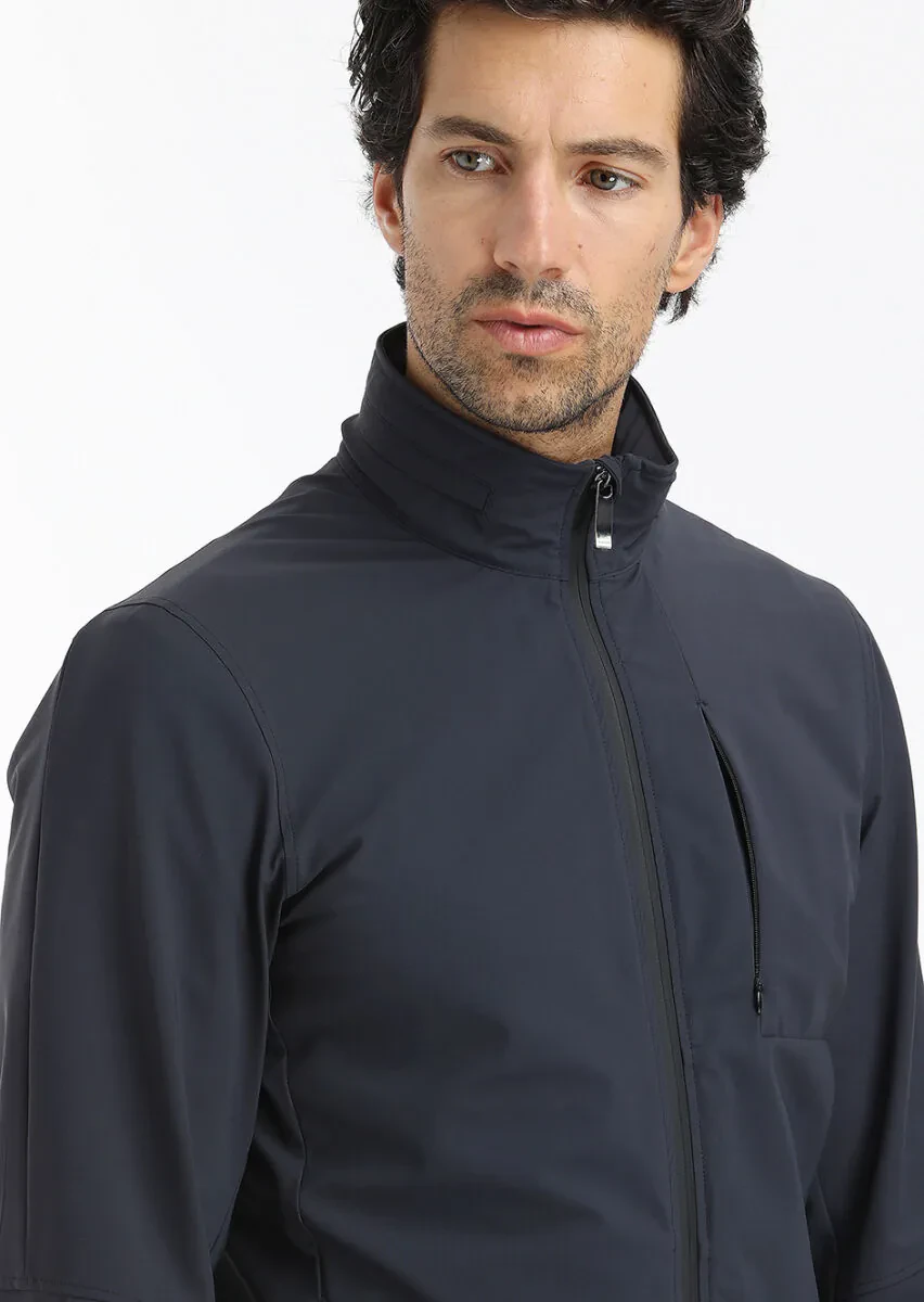 Antrasit Regular Fit Gizli Kapüşon Casual Dokuma Mont - 2