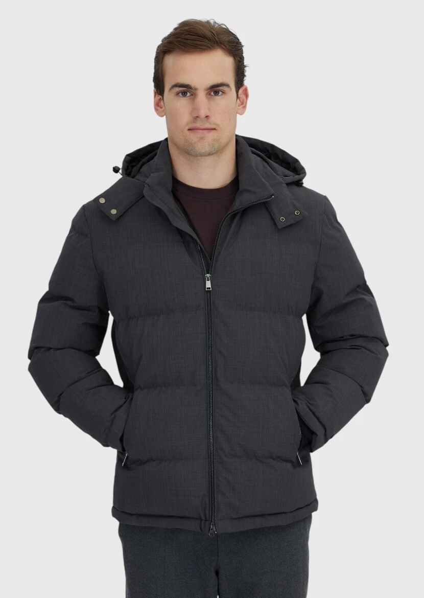 Antrasit Regular Fit Kapüşonlu Casual Dokuma Mont - RAMSEY