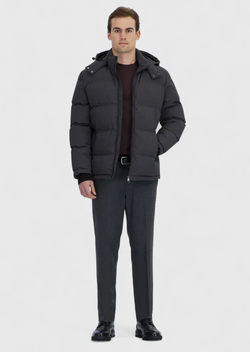 Antrasit Regular Fit Kapüşonlu Casual Dokuma Mont - RAMSEY