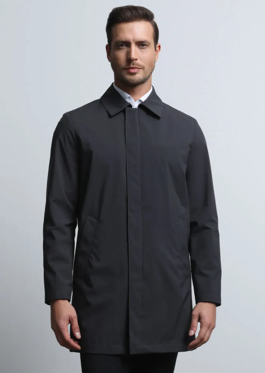 Antrasit Regular Fit Kelebek Yaka Casual Dokuma Pardesü - 2