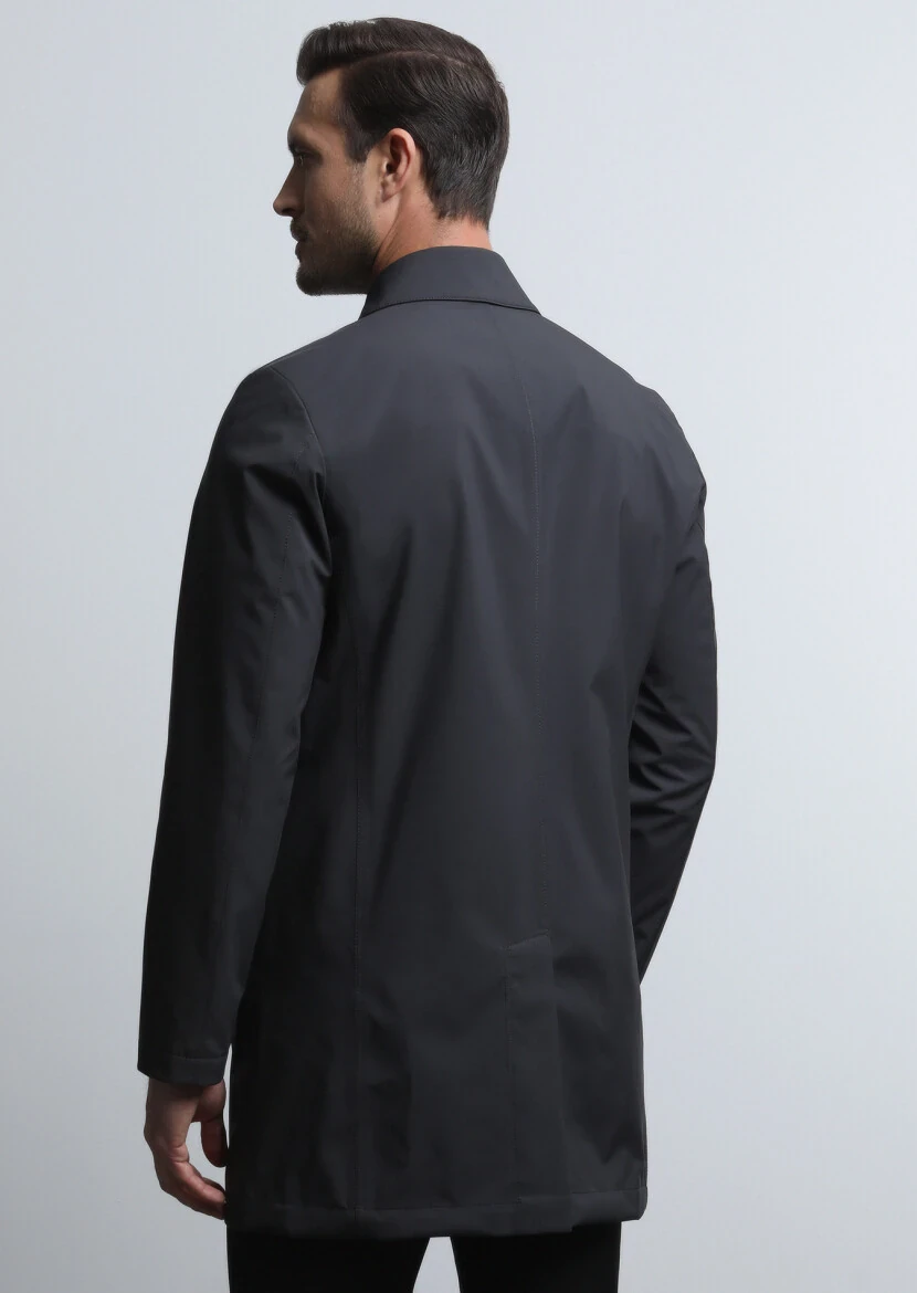 Antrasit Regular Fit Kelebek Yaka Casual Dokuma Pardesü - 5