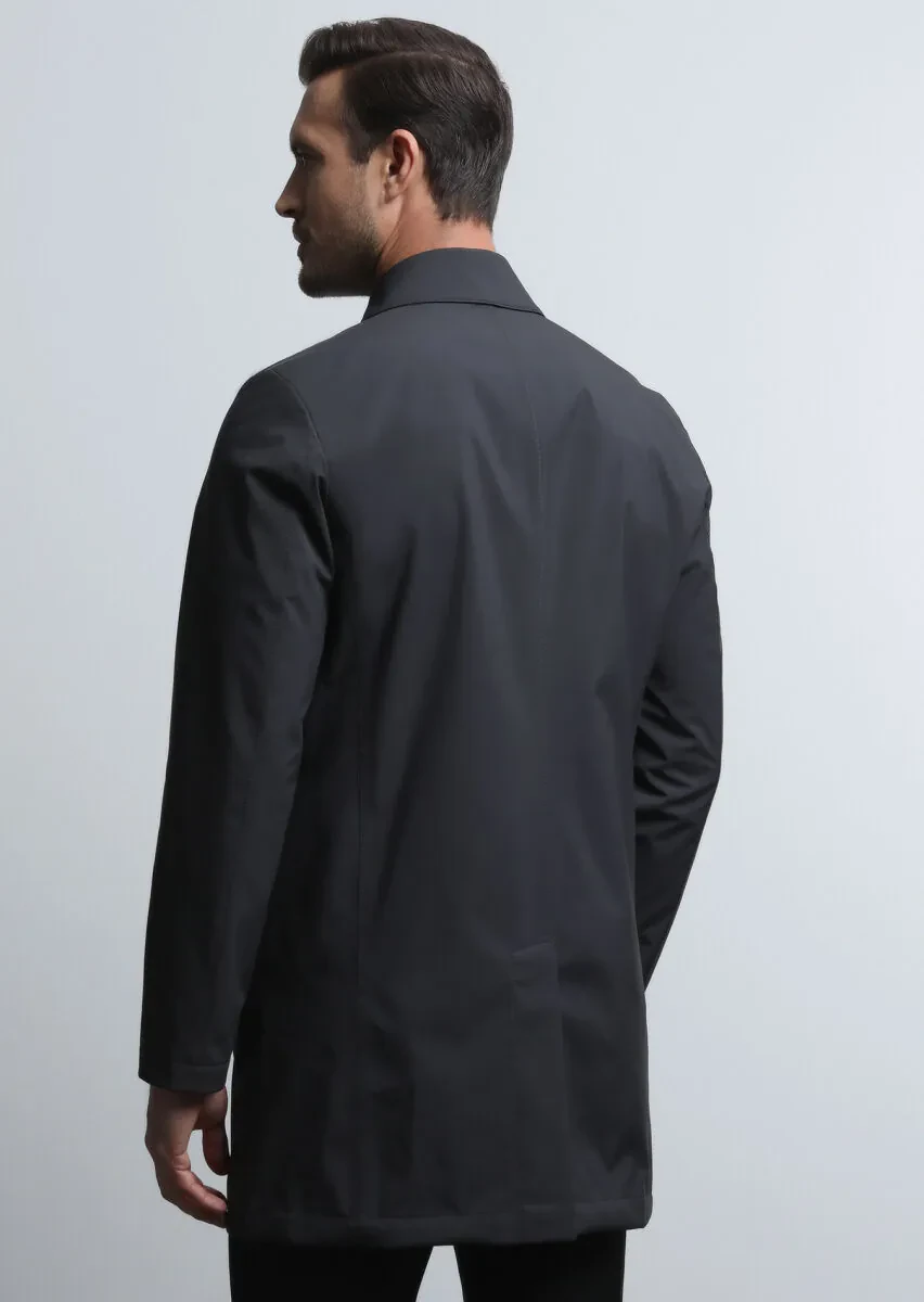 Antrasit Regular Fit Kelebek Yaka Casual Dokuma Pardesü - 5