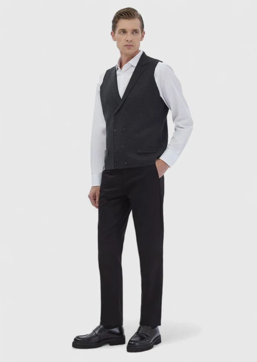 Antrasit Regular Fit Kelebek Yaka Casual Örme Triko Yelek - 2