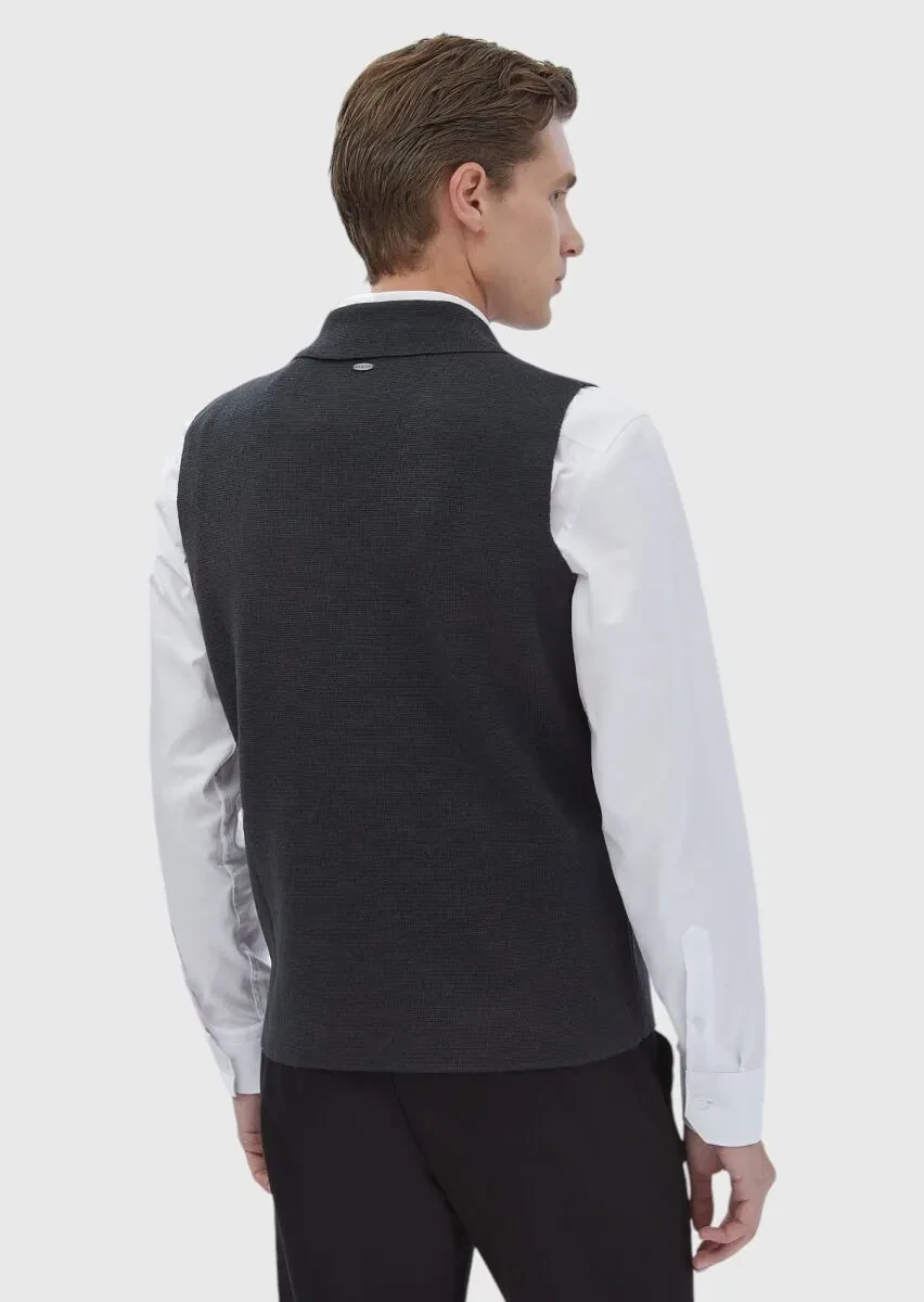 Antrasit Regular Fit Kelebek Yaka Casual Örme Triko Yelek - 6