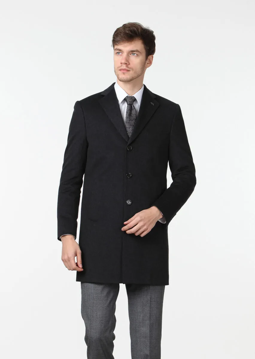 Antrasit Regular Fit Kelebek Yaka Klasik Dokuma Palto - 1
