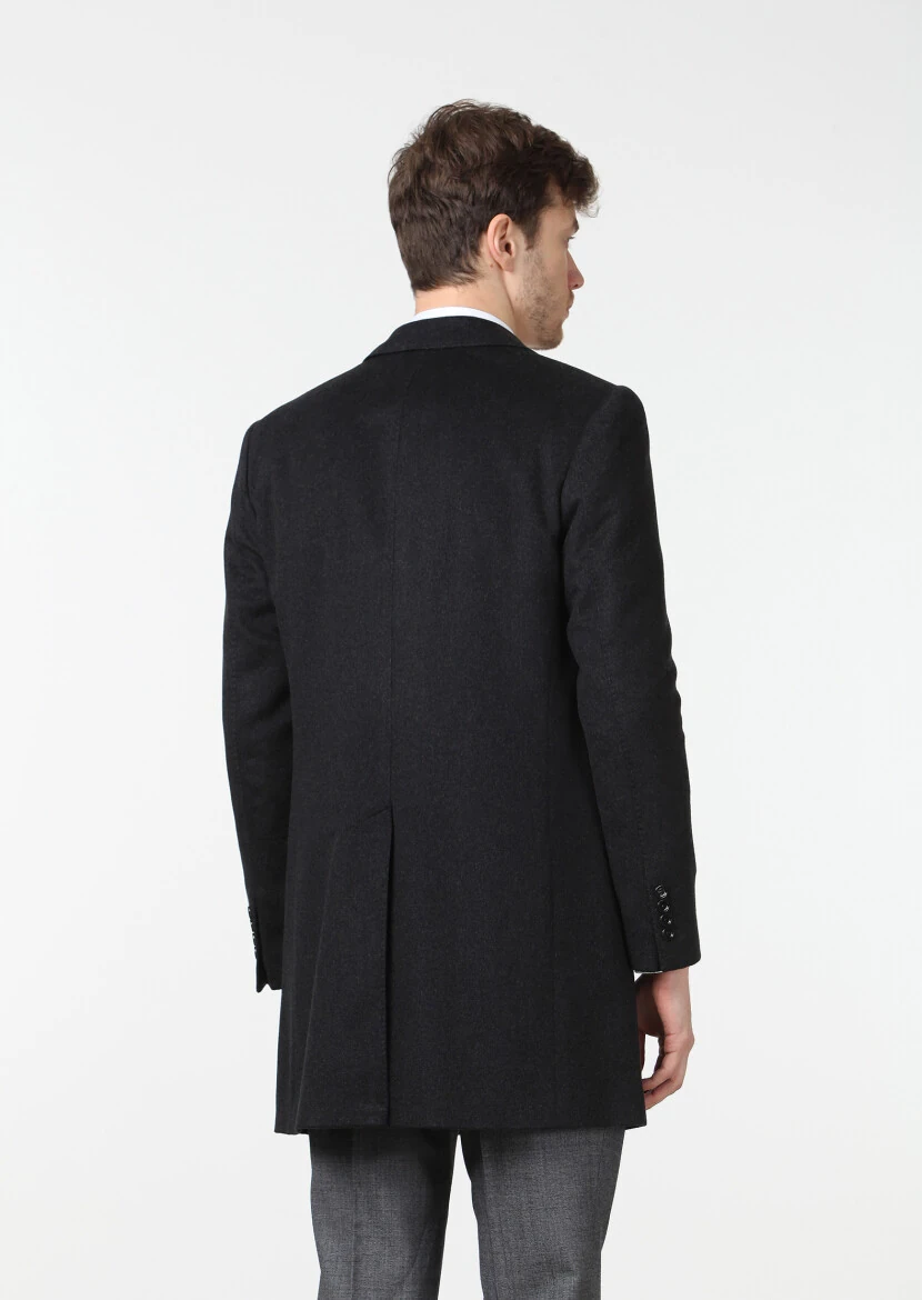 Antrasit Regular Fit Kelebek Yaka Klasik Dokuma Palto - 5