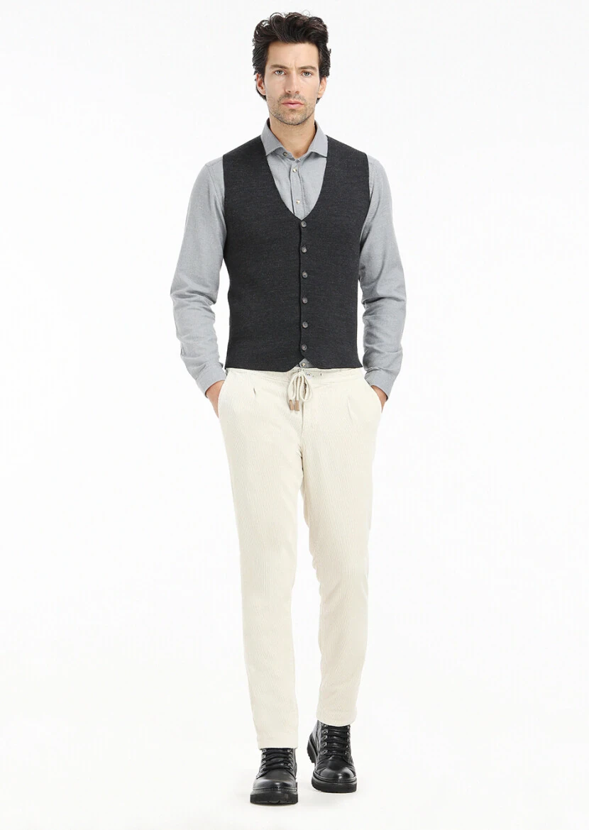 Antrasit Regular Fit V Yaka Casual Örme Triko Yelek 