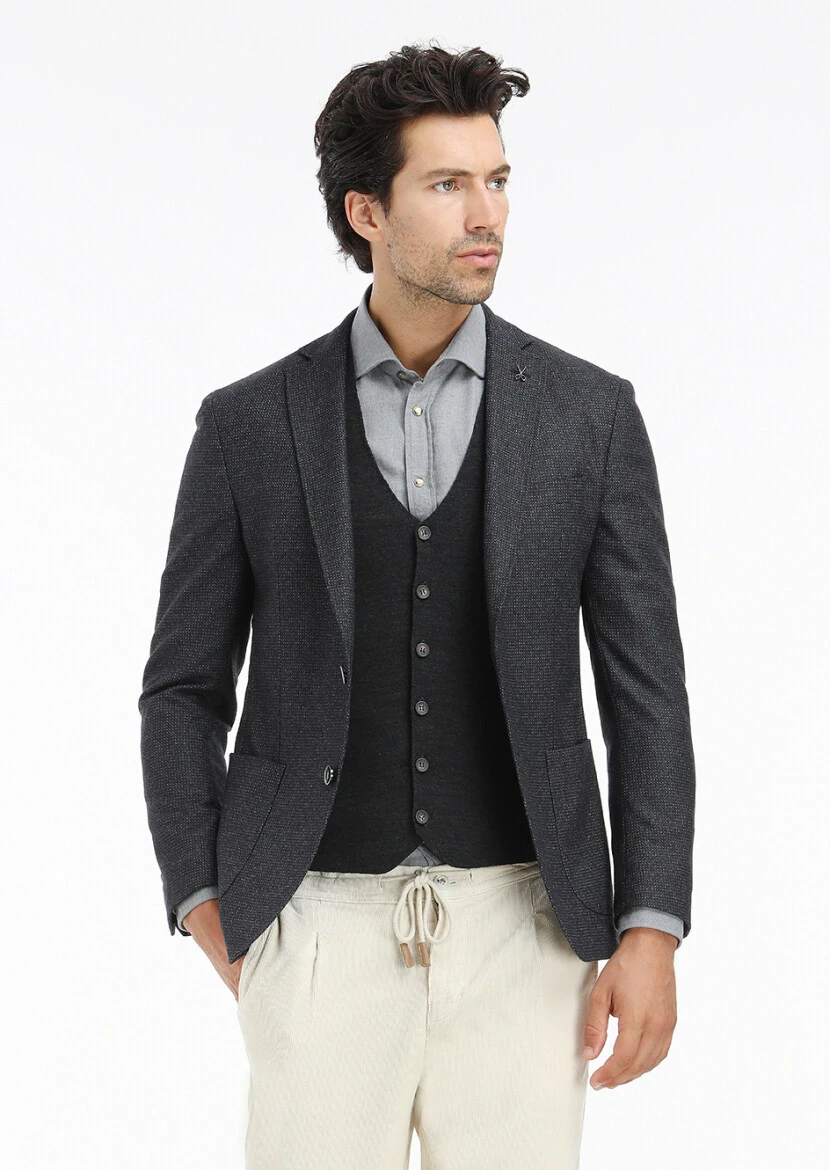 Antrasit Regular Fit V Yaka Casual Örme Triko Yelek - 4