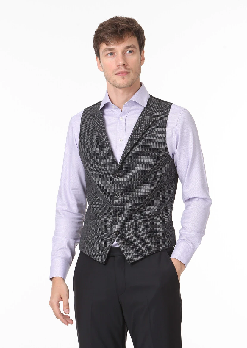 Antrasit Slim Fit Kelebek Yaka Casual Yelek - 1