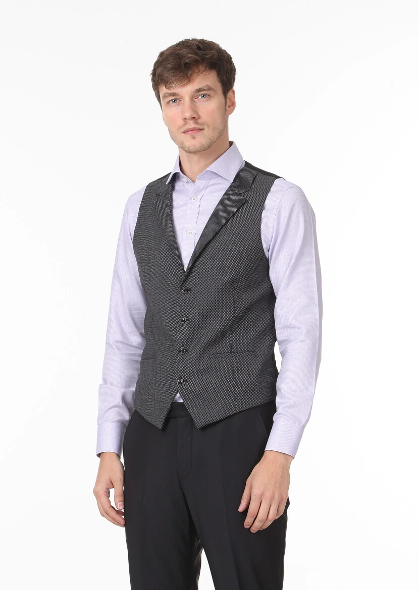 Antrasit Slim Fit Kelebek Yaka Casual Yelek - 2