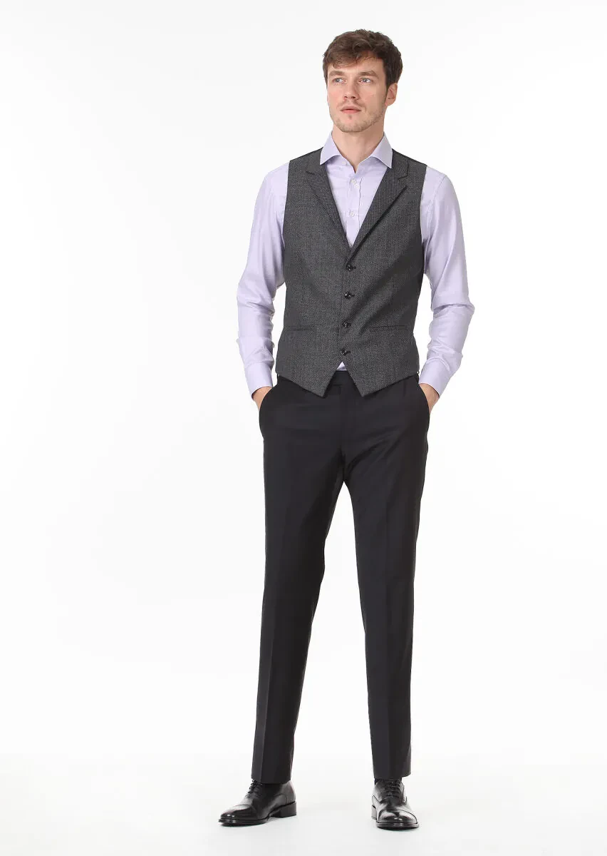 Antrasit Slim Fit Kelebek Yaka Casual Yelek - 3